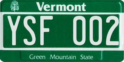 VT license plate YSF002