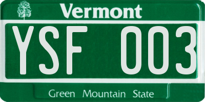 VT license plate YSF003