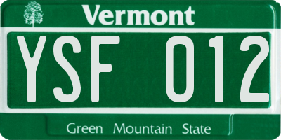 VT license plate YSF012