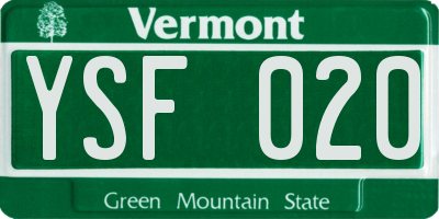 VT license plate YSF020