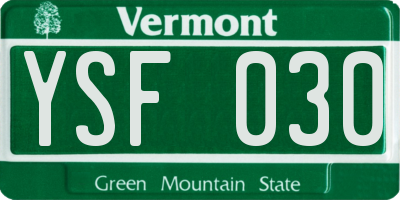 VT license plate YSF030