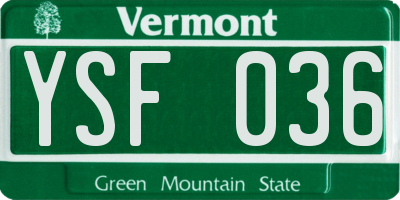 VT license plate YSF036