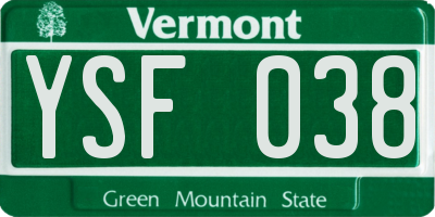 VT license plate YSF038