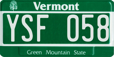 VT license plate YSF058