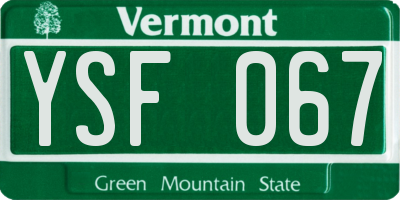 VT license plate YSF067