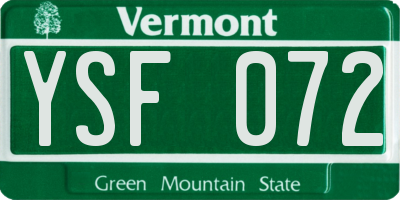 VT license plate YSF072