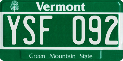 VT license plate YSF092