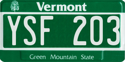 VT license plate YSF203