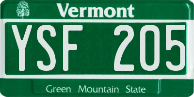VT license plate YSF205