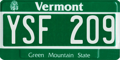 VT license plate YSF209
