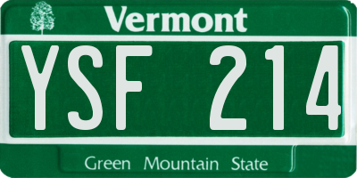 VT license plate YSF214