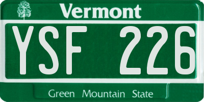 VT license plate YSF226