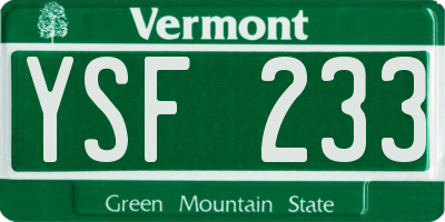 VT license plate YSF233