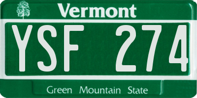 VT license plate YSF274