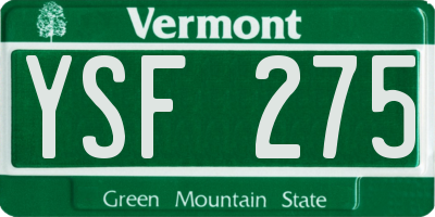 VT license plate YSF275