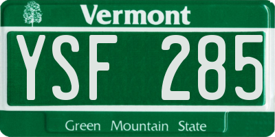 VT license plate YSF285