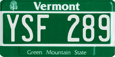 VT license plate YSF289