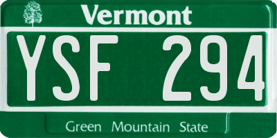 VT license plate YSF294