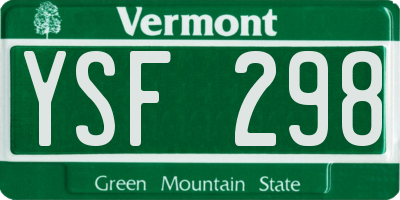 VT license plate YSF298