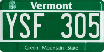 VT license plate YSF305