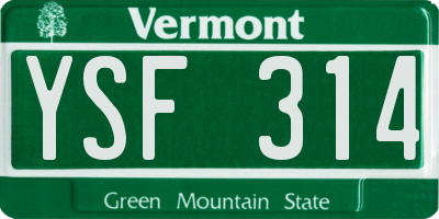 VT license plate YSF314
