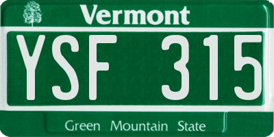 VT license plate YSF315