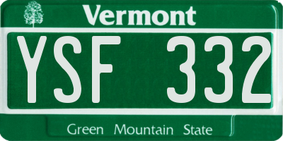 VT license plate YSF332