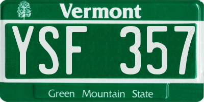 VT license plate YSF357