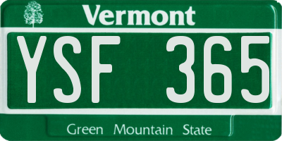 VT license plate YSF365