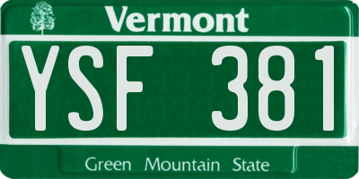 VT license plate YSF381