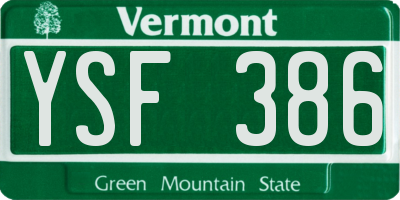 VT license plate YSF386