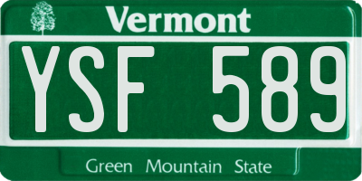 VT license plate YSF589