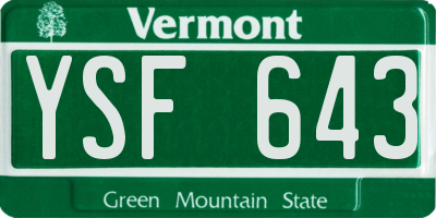 VT license plate YSF643