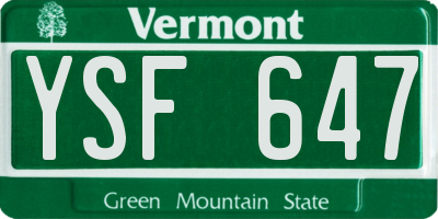 VT license plate YSF647