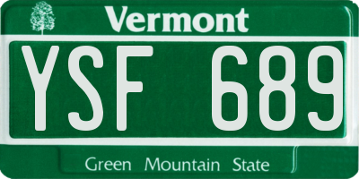 VT license plate YSF689