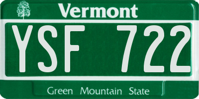 VT license plate YSF722