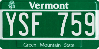 VT license plate YSF759