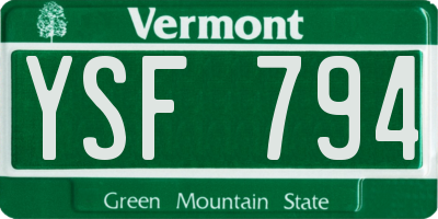 VT license plate YSF794