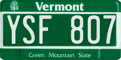 VT license plate YSF807