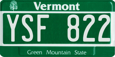 VT license plate YSF822