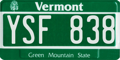 VT license plate YSF838