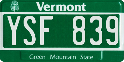 VT license plate YSF839