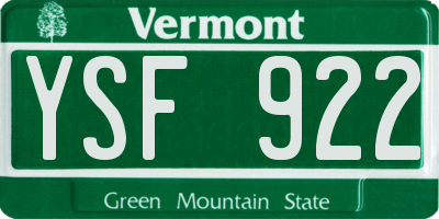 VT license plate YSF922