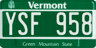 VT license plate YSF958