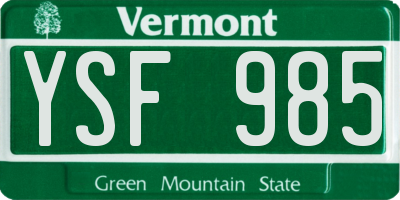 VT license plate YSF985