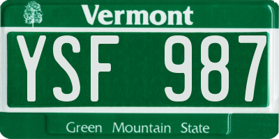 VT license plate YSF987
