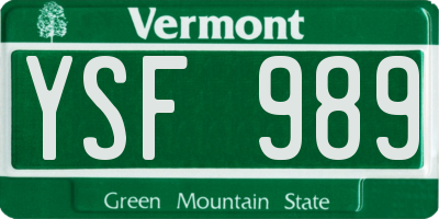 VT license plate YSF989