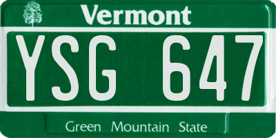 VT license plate YSG647