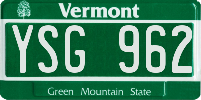VT license plate YSG962