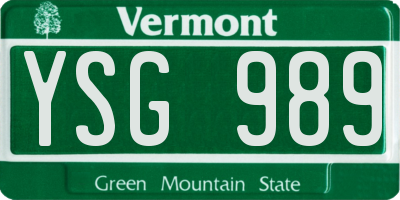 VT license plate YSG989
